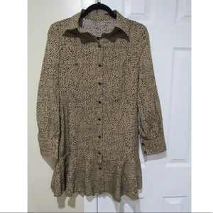 New! Ruffle Long Sleeve Leopard Print Shirt Dress
